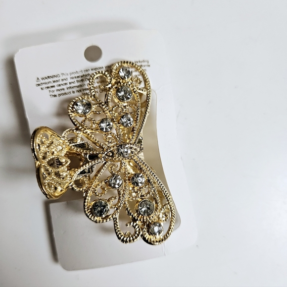 NWT Medium Rhinestone Gold Enamel Claw Hair Clip! - Picture 13 of 16